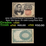 1874 US Fractional Currency Ten Cent Note 5th Issue, Fr-1265 Long,Thin Key Grades vf+