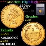 ***Auction Highlight*** 1854-o Three Dollar Gold 3 Graded au55 BY SEGS (fc)