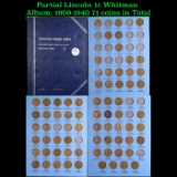 Partial Lincoln 1c Whitman Album, 1909-1940 71 coins in Total