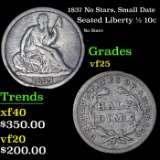 1837 No Stars, Small Date Seated Liberty Half Dime 1/2 10c Grades vf+