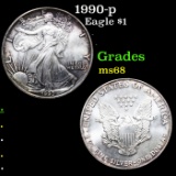 1990-p Silver Eagle Dollar $1 Grades GEM+++ Unc