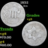 1852 Three Cent Silver 3cs Graded vg8 BY SEGS