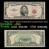 **Star Note** 1953A $5 Red Seal United States Note vf+