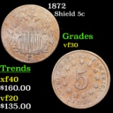 1872 Shield Nickel 5c Grades vf++