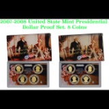 2007-2008 United State Mint Presidential Dollar Proof Set. 8 Coins Inside.