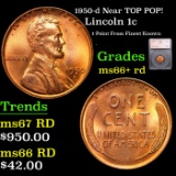 1950-d Lincoln Cent Near TOP POP! 1c Graded ms66+ rd By SEGS