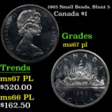1965 Small Beads, Blunt 5 Canada Dollar $1 Grades GEM++ PL