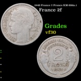 1948 France 2 Francs KM-886a.1 Grades vf++