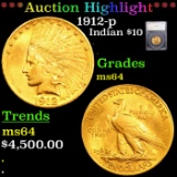 1912-p Gold Indian Eagle $10 Graded ms64 By SEGS