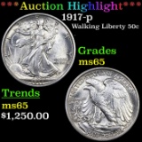 ***Auction Highlight*** 1917-p Walking Liberty Half Dollar 50c Graded ms64+ By USCG (fc)