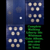 ***Auction Highlight*** Complete Walking Liberty 50c Whitman Coin Album, 1941-1947 20 coins in Total