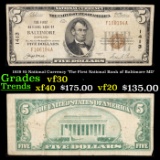1929 $5 National Currency 'The First National Bank of Baltimore MD' Grades vf++