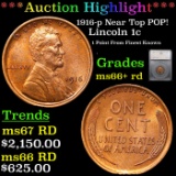 ***Auction Highlight*** 1916-p Lincoln Cent Near Top POP! 1c Graded ms66+ rd By SEGS (fc)