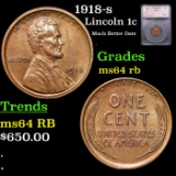 1918-s Lincoln Cent 1c Graded ms64 rb By SEGS