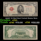 1928C $5 Red Seal United States Note vf+