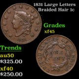 1831 Large Letters Braided Hair Large Cent 1c Grades xf+