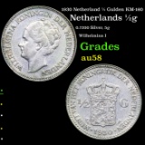 1930 Netherland 1/2 Gulden KM-160 Grades Choice AU/BU Slider