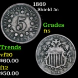 1869 Shield Nickel 5c Grades f+