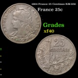 1904 France 25 Centimes KM-856 Grades xf