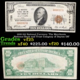 1929 $10 National Currency 'The Merchants National Bank and Trust Company of Dayton OH' Grades vf+