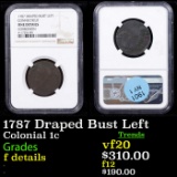 NGC 1787 Draped Bust Left Colonial Cent 1c Graded f details By NGC