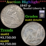 ***Auction Highlight*** 1847-p Seated Liberty Dollar $1 Graded ms62 details BY SEGS (fc)