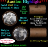 ***Auction Highlight*** Full Roll of Silver 1967 Canadian Dollar with Queen Elizabeth II, 20 Coins i
