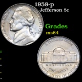 1958-p Jefferson Nickel 5c Grades Choice Unc
