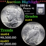 ***Auction Highlight*** 1934-s Peace Dollar $1 Graded ms64 By SEGS (fc)