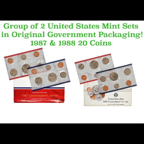 Group of 2 United States Mint Set in Original Government Packaging! From 1987-1988 with 20 Coins Ins