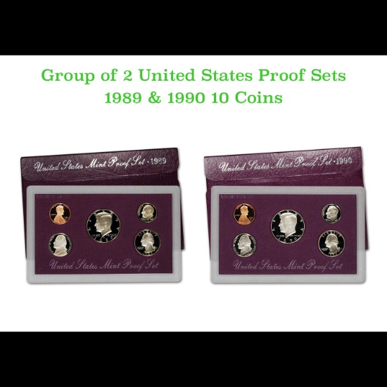 Group of 2 United States Mint Proof Sets 1989-1990 10 coins