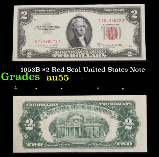 1953B $2 Red Seal United States Note Grades Choice AU