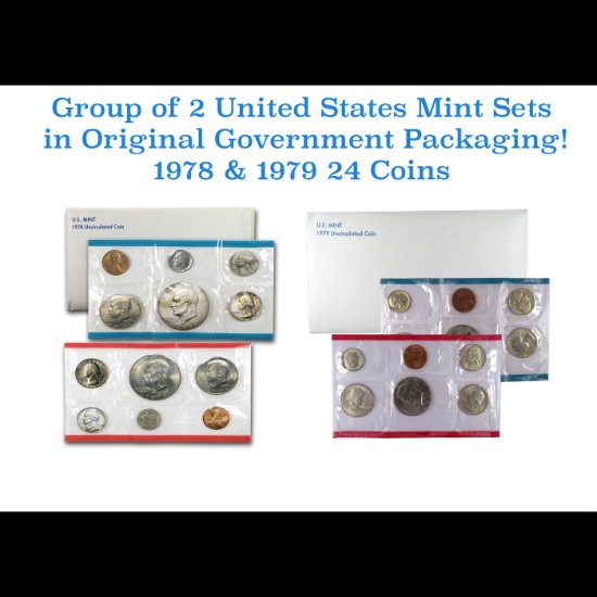 Group of 2 United States Mint Set in Original Government Packaging! From 1978-1979 with 24 Coins Ins