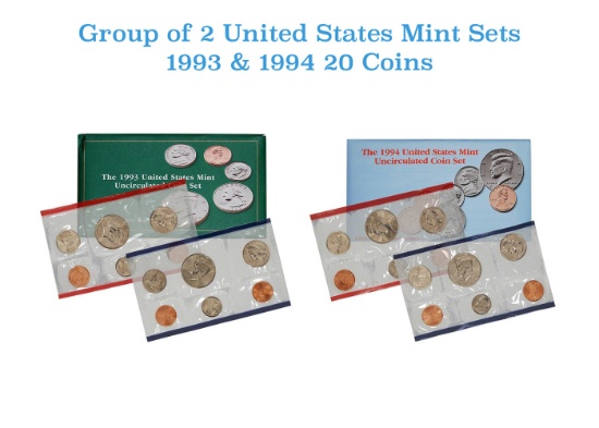 Group of 2 United States Mint Set in Original Government Packaging! From 1993-1994 with 20 Coins Ins