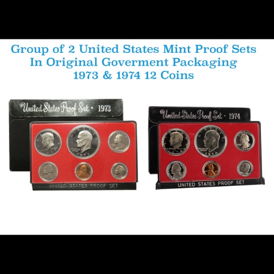 Group of 2 United States Mint Proof Sets 1973-1974 12 coins