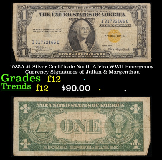 1935A $1 Silver Certificate North Africa,WWII Emergency Currency Signatures of Julian & Morgenthau G