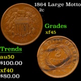 1864 Large Motto Two Cent Piece 2c Grades xf+