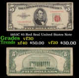 1953C $5 Red Seal United States Note Grades vf++