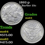 1892-p Barber Quarter 25c Grades Choice Unc