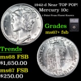 1942-d Mercury Dime Near TOP POP! 10c Graded ms67+ fsb BY SEGS