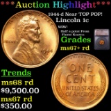 ***Auction Highlight*** 1944-d Lincoln Cent Near TOP POP! 1c Graded ms67+ BY SEGS (fc)