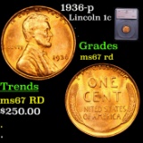 1936-p Lincoln Cent 1c Graded ms67 rd By SEGS