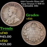 1918 Canada Dime 10C King George V KM-23 Grades vf+