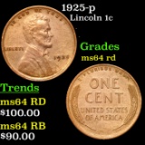 1925-p Lincoln Cent 1c Grades Choice Unc RD