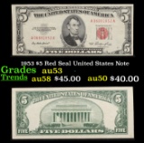 1953 $5 Red Seal United States Note Grades Select AU