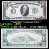 1928B $10 Bright Green Seal Federal Reserve Note (Chicago, IL) Redeemable In Gold Grades vf+