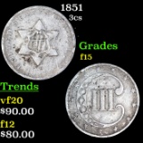 1851 Three Cent Silver 3cs Grades f+