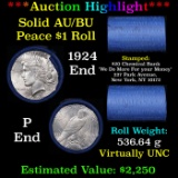 ***Auction Highlight*** AU/BU Slider Chemical Bank Shotgun Peace $1 Roll 1924 & P Ends Virtually UNC