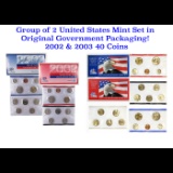 Group of 2 United States Mint Set in Original Government Packaging! From 2002-2003 with 40 Coins Ins