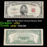 1953 $5 Red Seal United States Note Grades vf+